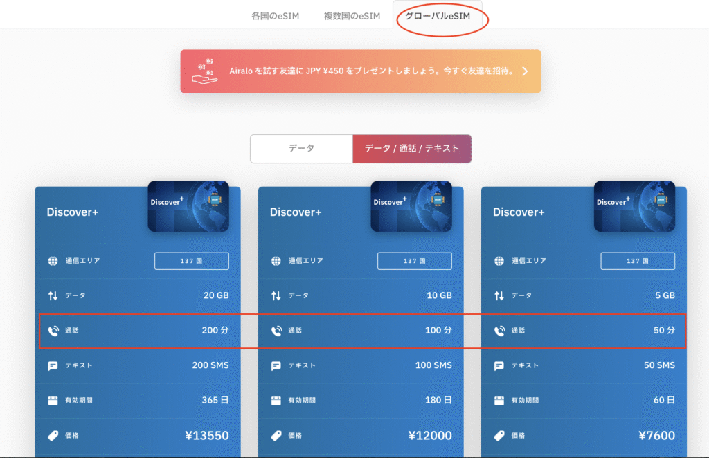 AiraloのeSIMの電話番号付き公式サイトの画像