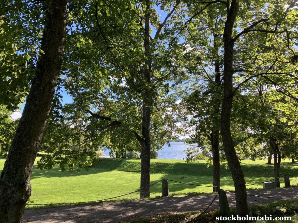 Edesbergs Slottから見える芝生や水辺