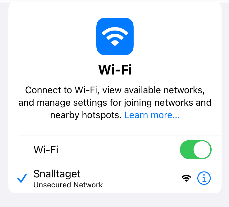 スウェーデンの鉄道SnälltågetのWiFi表示