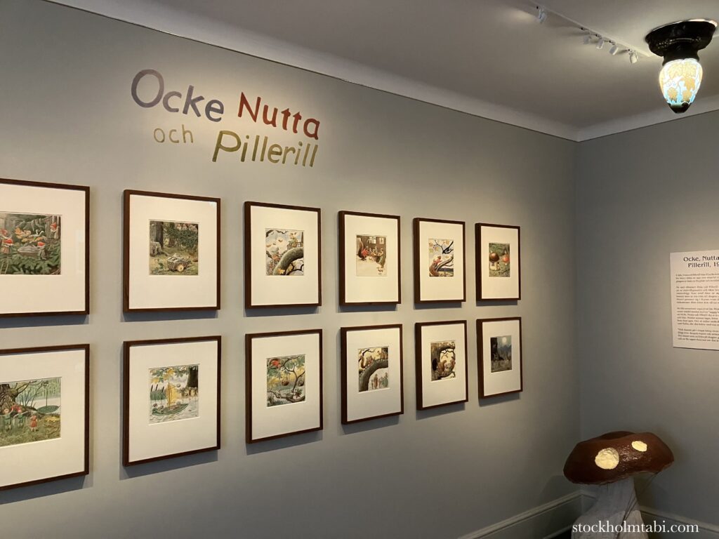 壁に飾られたエルサ・ベスコフ（Elsa Beskow）のイラスト