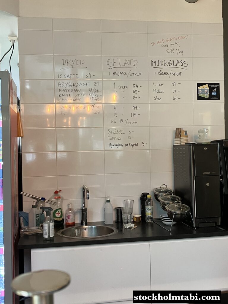 ウプサラのジェラート屋Joey´s Gelatoのメニュー
